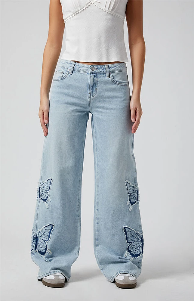 Pacsun Casey Butterfly Low Rise Baggy Jeans Light Indigo