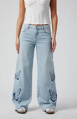 PacSun Casey Butterfly Low Rise Baggy Jeans Light Indigo