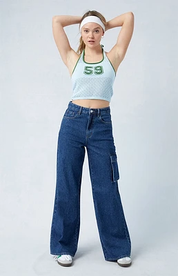 PacSun Eco Dark Indigo High Waisted Wide Leg Cargo Jeans