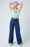 PacSun Eco Dark Indigo High Waisted Wide Leg Cargo Jeans