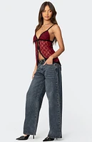 Edikted Maude Tie Front Sheer Lace Top