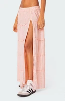Edikted Tiered Eyelet Slitted Maxi Skirt