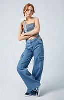 PacSun Eco Medium Indigo Asymmetrical Mid-rise Baggy Cargo Jeans