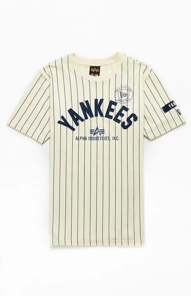 Girls Youth New York Yankees New Era White Pinstripe V-Neck T-Shirt