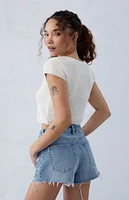 PacSun Eco Medium Indigo Ripped High Waisted Denim Festival Shorts