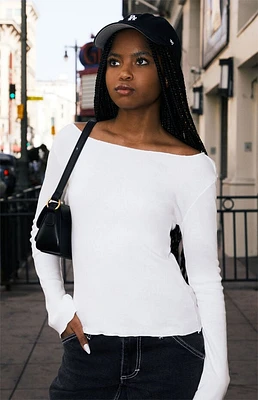 John Galt White Lettuce Edge Long Sleeve Top