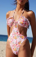 Cupshe Pink Floral Monokini One Piece Swimsuit