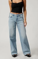 Pacsun Casey Bow Tie Low Rise Baggy Jeans Light Indigo