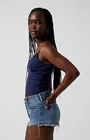 Pacsun Medium Indigo Raw Cut Micro Denim Mom Shorts