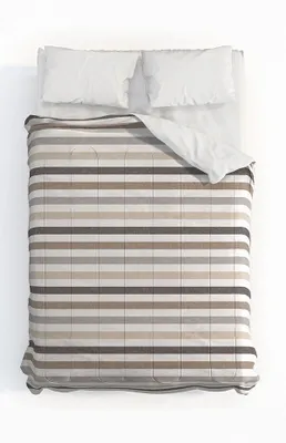 Beige Striped Comforter Cotton King + Pillow Shams Kit