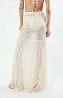 Daisy Street Sheer Lace Mid Rise Tiered Maxi Skirt