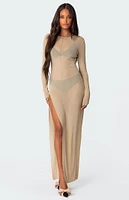 Edikted Glitter Mesh Slitted Maxi Dress