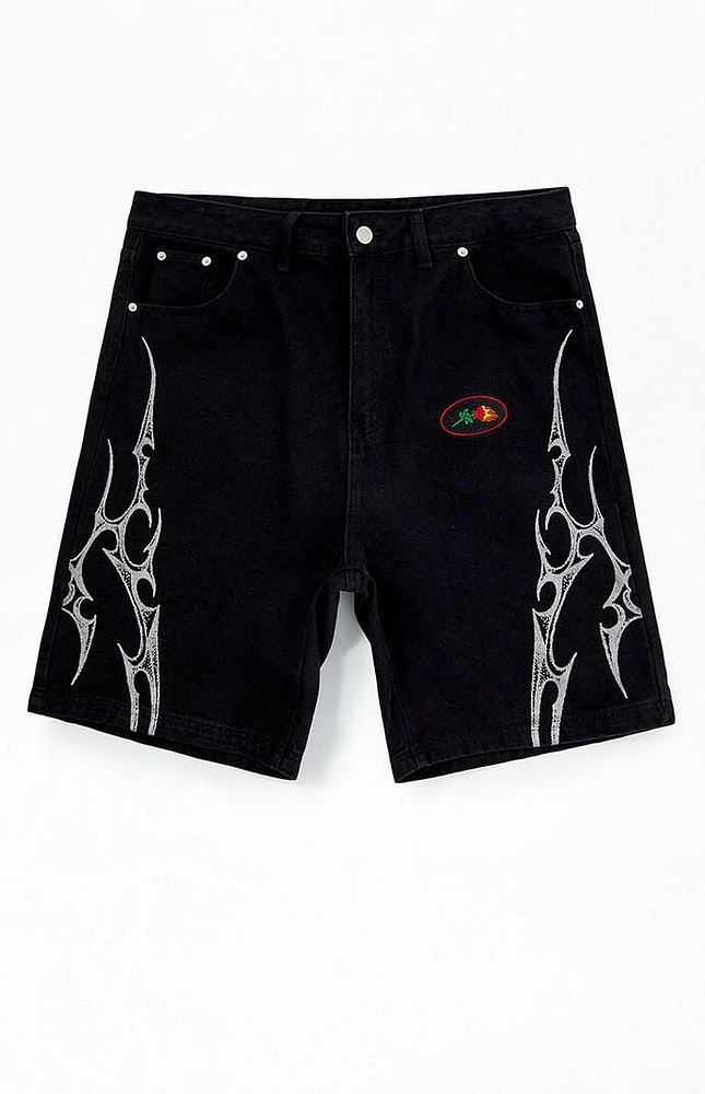 Civil Thorns Black Baggy Denim Shorts