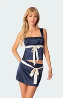 Edikted Natalia Bow Ribbon Tie Satin Open Back Top