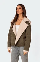 Edikted Faux Suede Shearling Oversized Jacket