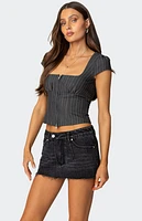 Edikted Keni Pinstripe Zip Up Top