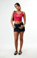 True Religion Crystal Embroidered Raw Cut Cropped Tank Top