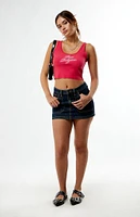 True Religion Crystal Embroidered Raw Cut Cropped Tank Top