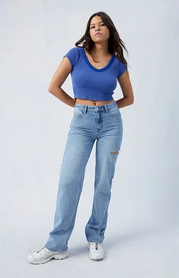 PacSun Eco Light Indigo Ripped Millie Mid Rise '90s Boyfriend Jeans