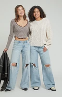 PacSun Casey Light Indigo Ripped Knee Low Rise Baggy Jeans