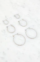LA Hearts 3 Pack Silver Hammered Hoop Earrings