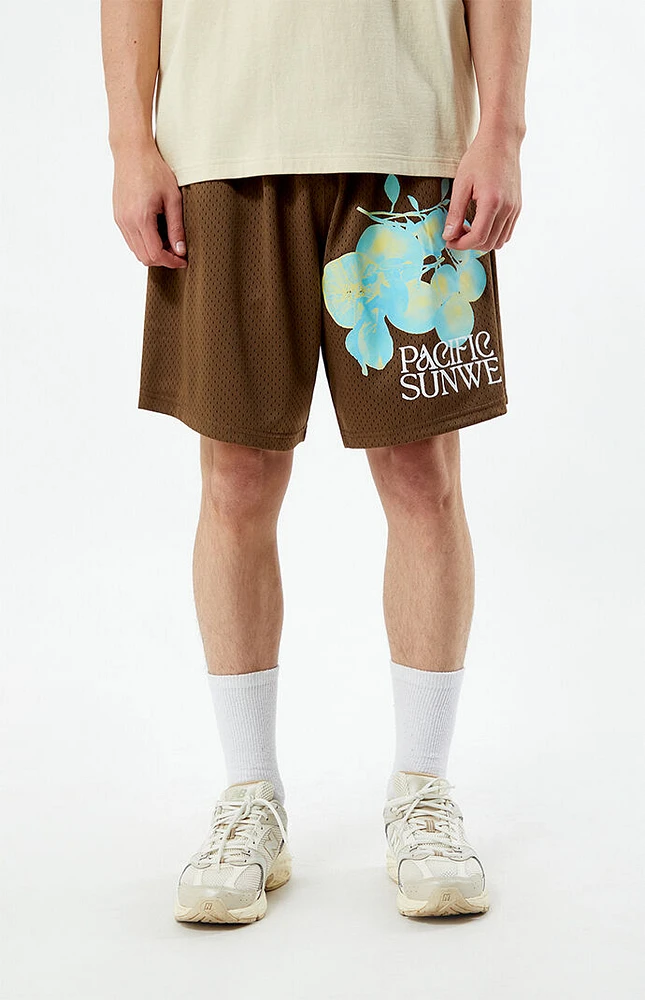 PacSun Brown Lemons Mesh Basketball Shorts