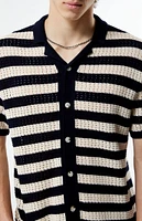 Stripe Open Knit Button Down Shirt
