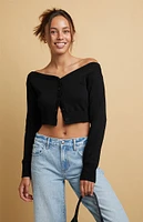 Beverly and Beck Isabela Off-The-Shoulder Cropped Cardigan