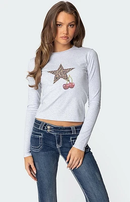 Edikted Cherry Leopard Star Long Sleeve T-Shirt