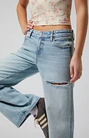 Pacsun Casey Ripped Slit Low Rise Baggy Jeans Light Indigo