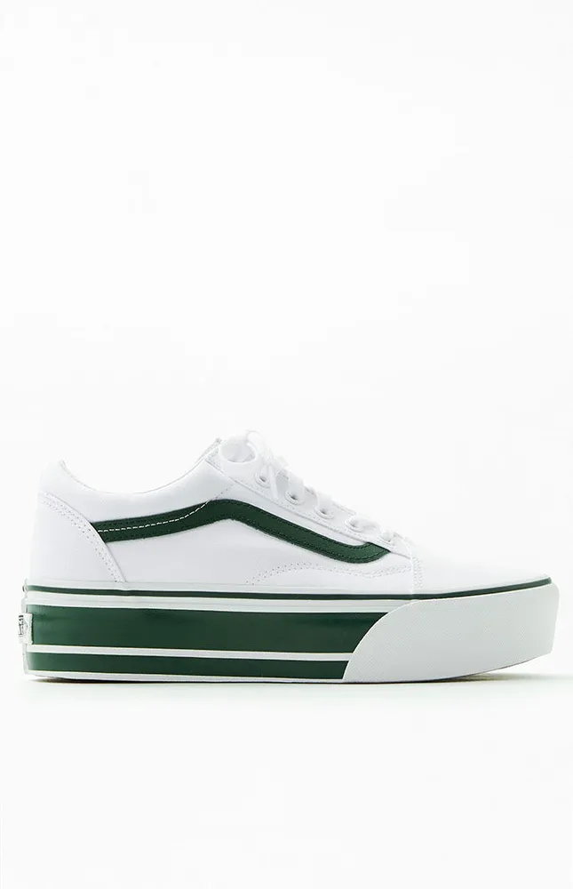 Vans White & Green Old Skool Stackform Sneakers