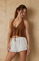 Your Favorite Faux Suede Tie Front Halter Top