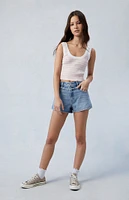 PacSun Eco Light Indigo Frayed High Waisted Denim Festival Shorts