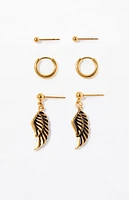 Pacsun 3 Pack Gold Angel Wing Earrings