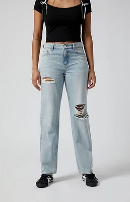 PacSun Jordyn Ripped Low Rise Straight Leg Jeans Light Indigo