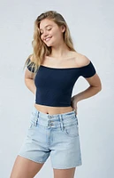 PacSun Eco Light Indigo Double Waistband High Waisted Relaxed Jorts