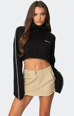 Edikted Embroidered Edge Cropped Turtle Neck Sweater