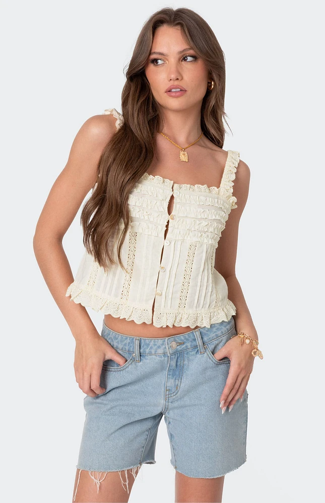 Edikted Hera Button Front Ruffled Top