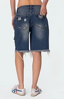 Edikted Distressed Denim Bermuda Shorts