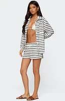 Edikted Collins Oversized Striped Button Up Shirt