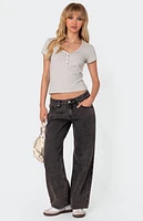 Edikted Kady Striped Henley T-Shirt