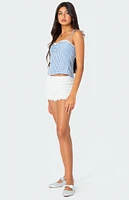 Edikted Billie Open Tie Back Gingham Top