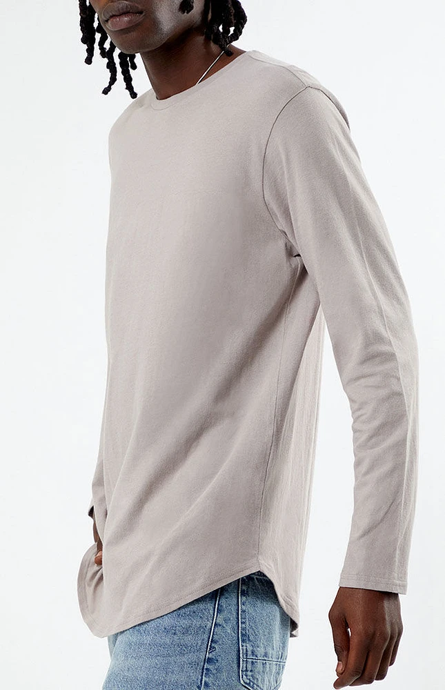 PacSun Gray Basic Solid Scallop Long Sleeve T-Shirt