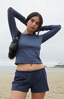 John Galt Navy Bonnie Long Sleeve Off-The-Shoulder Top