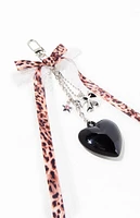 LA Hearts Leopard Lace Black Heart Bag Charm Keychain