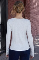 John Galt Silver Pointelle Leah Long Sleeve Top