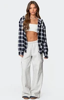 Edikted Plaid Hooded Button Up Shirt