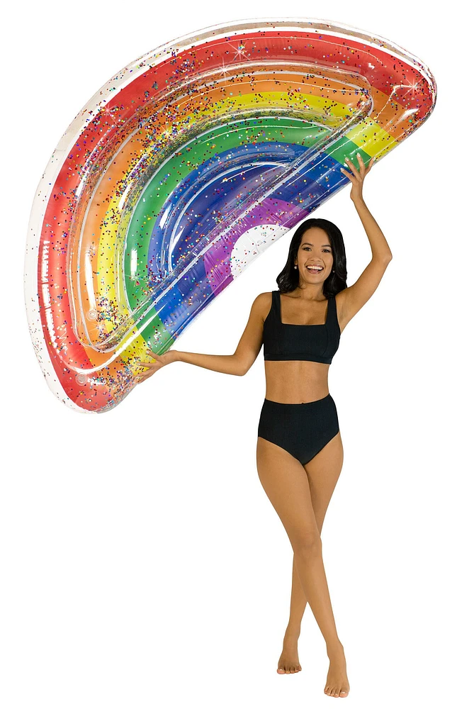 PoolCandy Inflatable Rainbow Glitter Half Island Pool Float