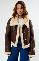 PacSun Faux Leather Sherpa Moto Jacket