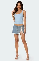 Edikted Eyelet Lace Up Denim Mini Skirt